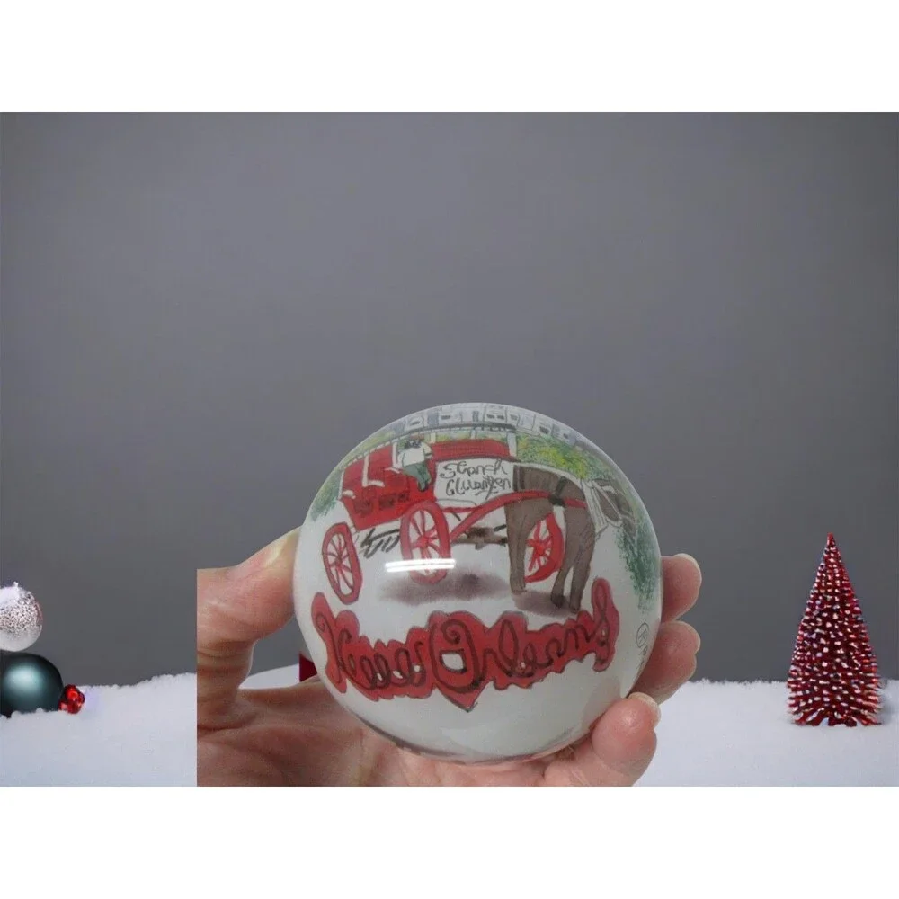 Vintage Ne'Qwa Style New Orleans St. Louis Cathedral Hand-Painted Glass Ball Chr